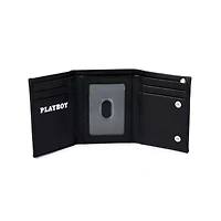 Black Playboy Striped Debossed Trifold Chain Wallet