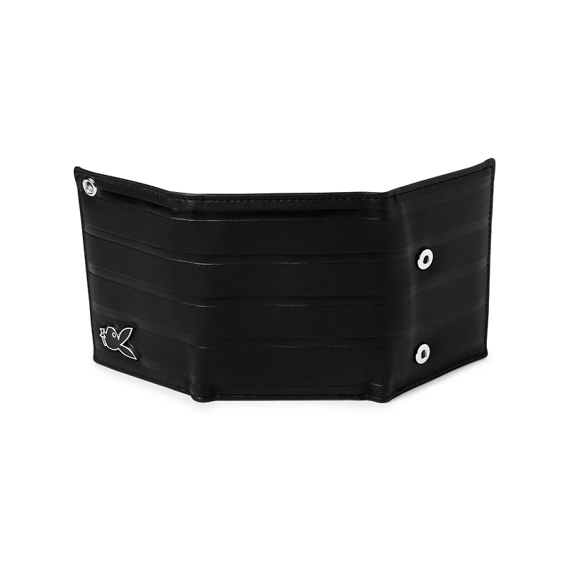 Black Playboy Striped Debossed Trifold Chain Wallet