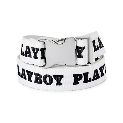 White Playboy Buckle Web Belt