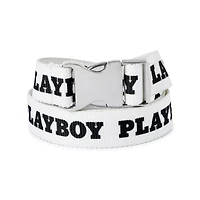White Playboy Buckle Web Belt