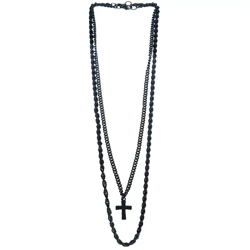 Black Cross Layered Chain Necklaces
