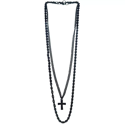 Black Cross Layered Chain Necklaces
