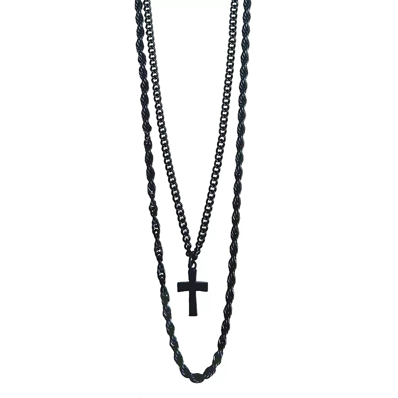 Black Cross Layered Chain Necklaces