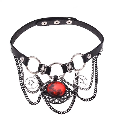 Blood Moon Pentagram Skull Chain Choker Necklace