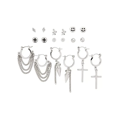 Multi-Pack Smiley and Spike Huggie Hoop and Stud Earrings - 9 Pack