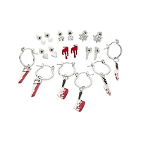 Multi-Pack CZ Bloody Saw Axe Knife and Pearl-Effect Earrings - 9 Pair