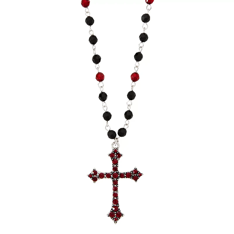 Black and Red Cross Rosary Necklace