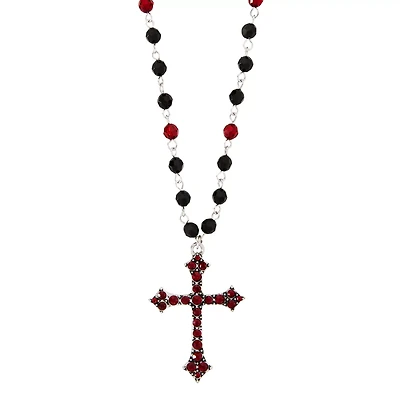 Black and Red Cross Rosary Necklace
