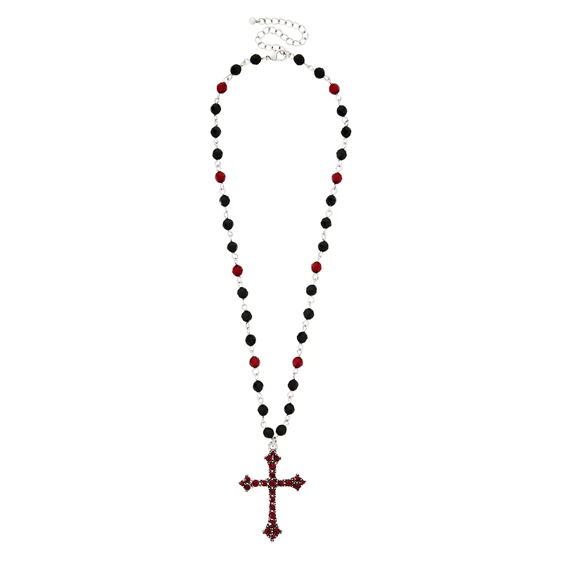 Black and Red Cross Rosary Necklace