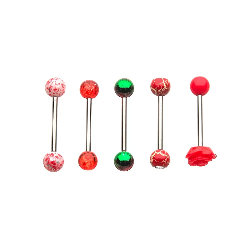 Multi-Pack Red Rose Barbells 5 Pack - 14 Gauge