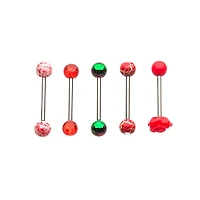 Multi-Pack Red Rose Barbells 5 Pack - 14 Gauge