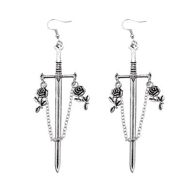 Dagger Rose Chain Dangle Earrings