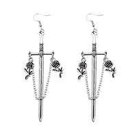 Dagger Rose Chain Dangle Earrings