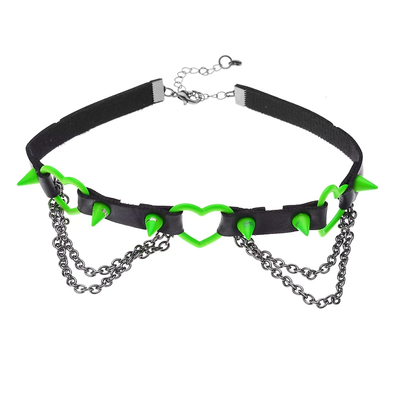 Neon Green Heart Spike Choker Necklace