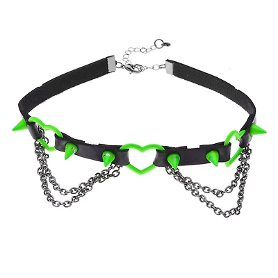 Neon Green Heart Spike Choker Necklace