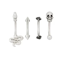 Multi-Pack Snake Skull Spike Curved Barbells 4 Pack - 16 Gauge