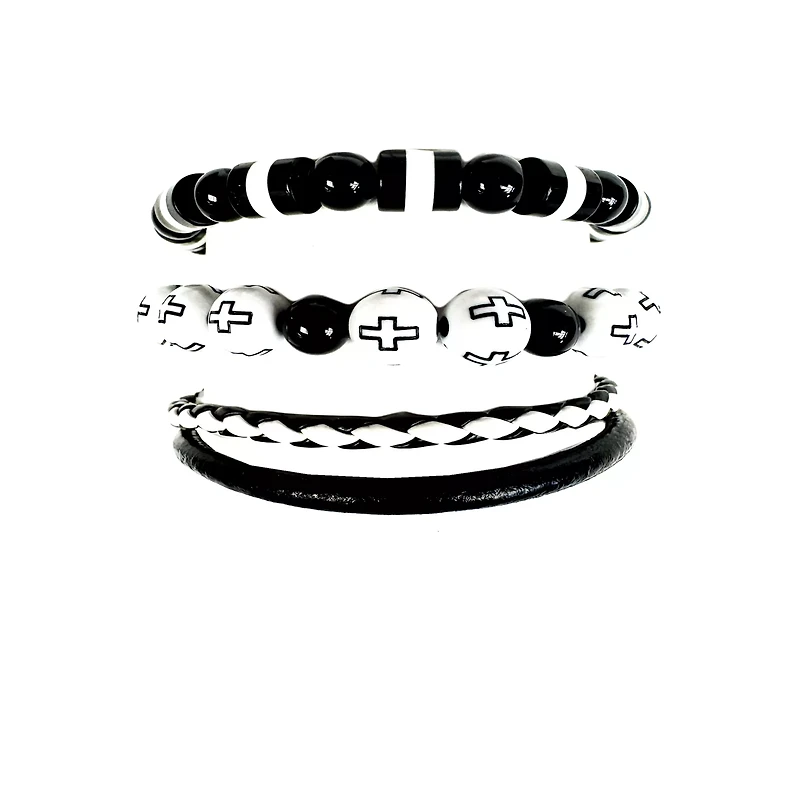 Multi-Pack Black and White Cross Bracelets - 3 Pack