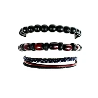 Multi-Pack Black and Brown Beaded Braid Bracelets - 3 Pack