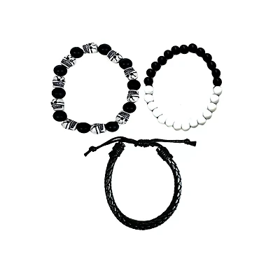 Multi-Pack Black and White Skull Bracelets - 3 Pack
