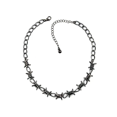 Silvertone Barbed Wire Choker Necklace