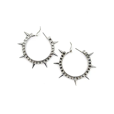 Silvertone Multiple Spike Hoop Earrings
