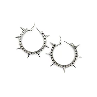 Silvertone Multiple Spike Hoop Earrings
