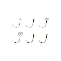 Multi-Pack Goldtone and Black Heart L-Bend Nose Rings 6 Pack - 20 Gauge