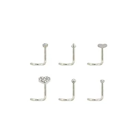 Multi-Pack Goldtone and Black Heart L-Bend Nose Rings 6 Pack - 20 Gauge