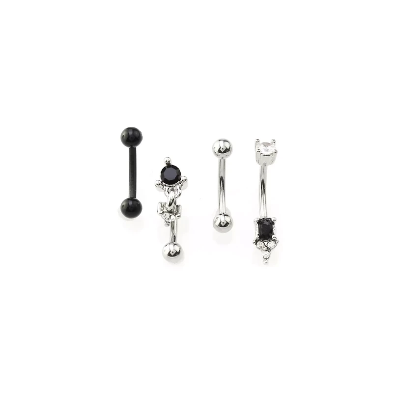 Multi-Pack CZ Black and Silvertone Curved Barbells 4 Pack - 16 Gauge