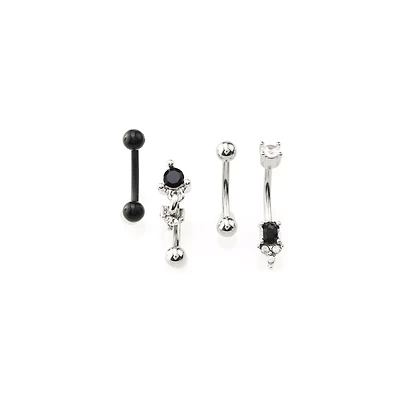 Multi-Pack CZ Black and Silvertone Curved Barbells 4 Pack - 16 Gauge