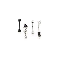 Multi-Pack CZ Black and Silvertone Curved Barbells 4 Pack - 16 Gauge