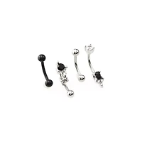 Multi-Pack CZ Black and Silvertone Curved Barbells 4 Pack - 16 Gauge