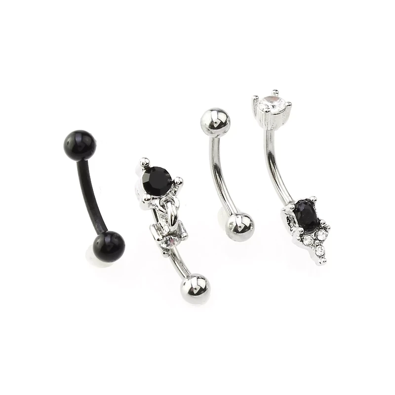 Multi-Pack CZ Black and Silvertone Curved Barbells 4 Pack - 16 Gauge
