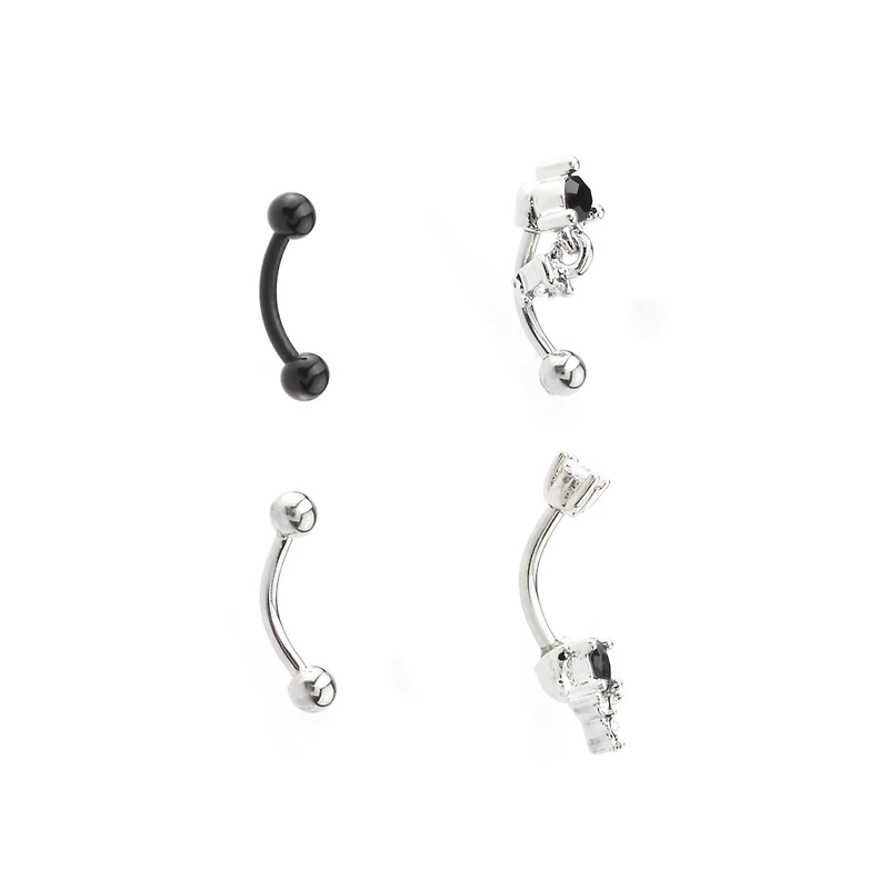Multi-Pack CZ Black and Silvertone Curved Barbells 4 Pack - 16 Gauge