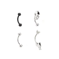 Multi-Pack CZ Black and Silvertone Curved Barbells 4 Pack - 16 Gauge