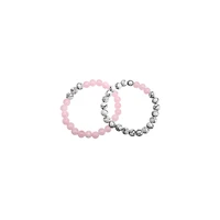 Pink and White Marble Long Distance Beaded Bracelets - 2 Pack