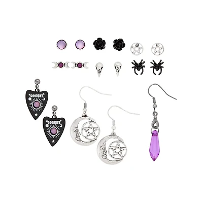 Multi-Pack Pentagram Spider Moon Earrings - 9 Pair