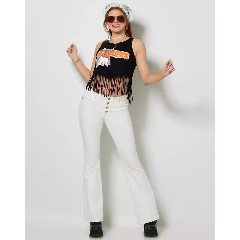Hooters Black Fringe Crop Top
