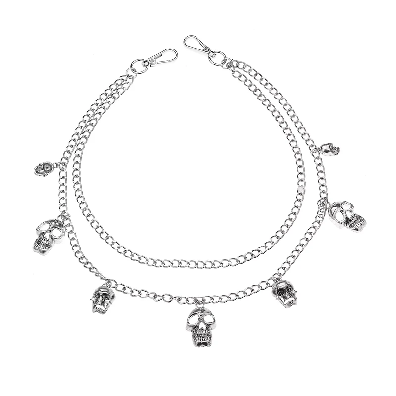 Double Row Skull Charm Wallet Chain