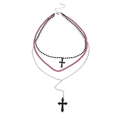 Triple Row Cross Chain Necklace
