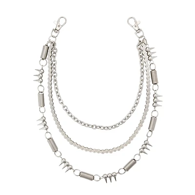 Silvertone Triple Row Spike Coil Wallet Chain