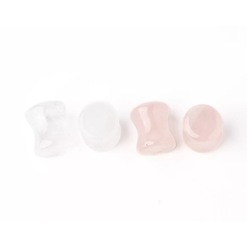 Multi-Pack Clear and Rose Quartz Stone Plugs - 2 Pair