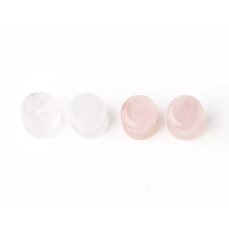 Multi-Pack Clear and Rose Quartz Stone Plugs - 2 Pair
