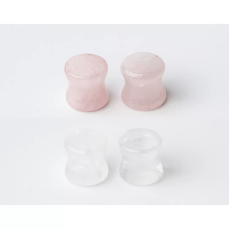Multi-Pack Clear and Rose Quartz Stone Plugs - 2 Pair