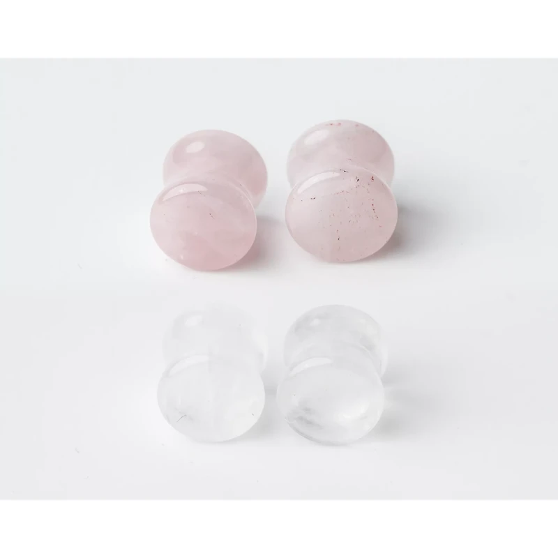 Multi-Pack Clear and Rose Quartz Stone Plugs - 2 Pair