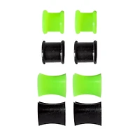 Multi-Pack Green and Black Heart Silicone Tunnels - 4 Pairs