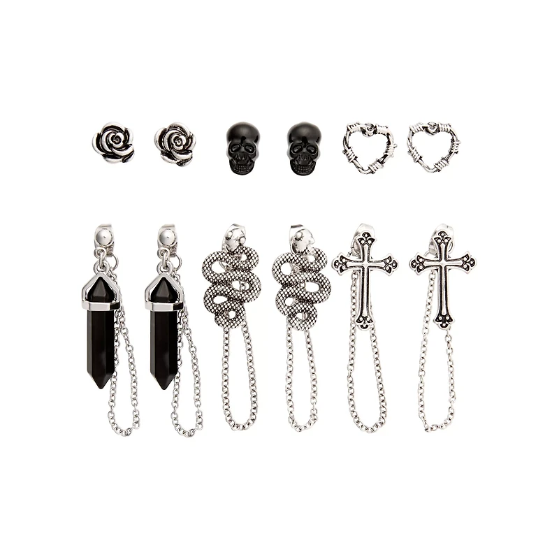 Multi-Pack Cross Snake Skull Earrings - 6 Pair