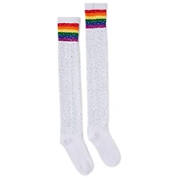 Rainbow Stripe Rhinestone Over the Knee Socks