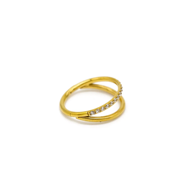 CZ Double Hoop Goldtone Septum Clicker - 18 Gauge