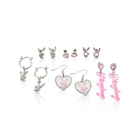 Multi-Pack CZ Pink Playboy Bunny Stud and Dangle Earrings - 6 Pairs